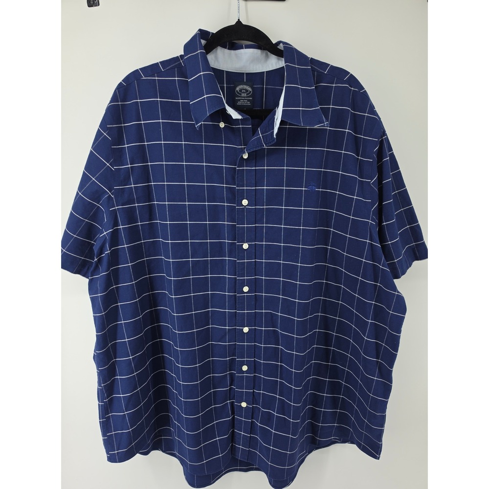 Brooks Brothers 1818 Mens 2XL Navy Windowpane Non-Iron Stretch Shirt 100162852
